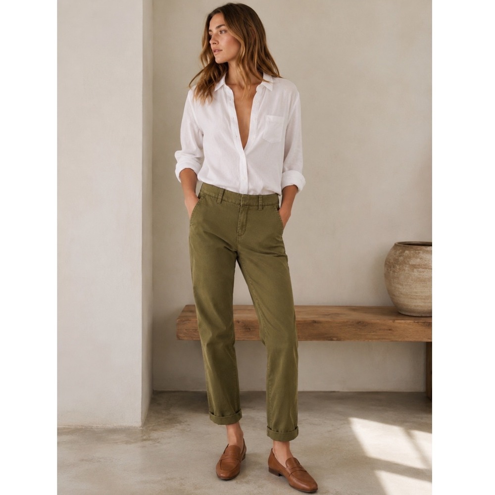 AYR THE TWILL Olive Green Cropped Chino Pants Straight Leg Casual Size 2